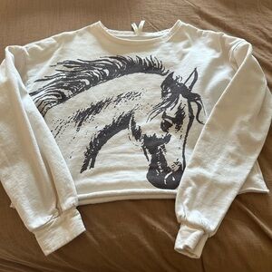 Roper White Sweatshirt with Black Horse Graphic